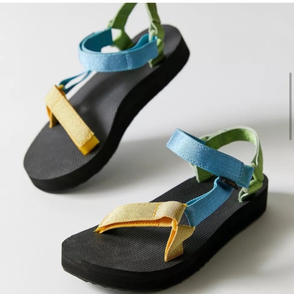 NIB Teva Midform Universal Sandal in Metallic Blue/Green/Yellow - Picture 4 of 8